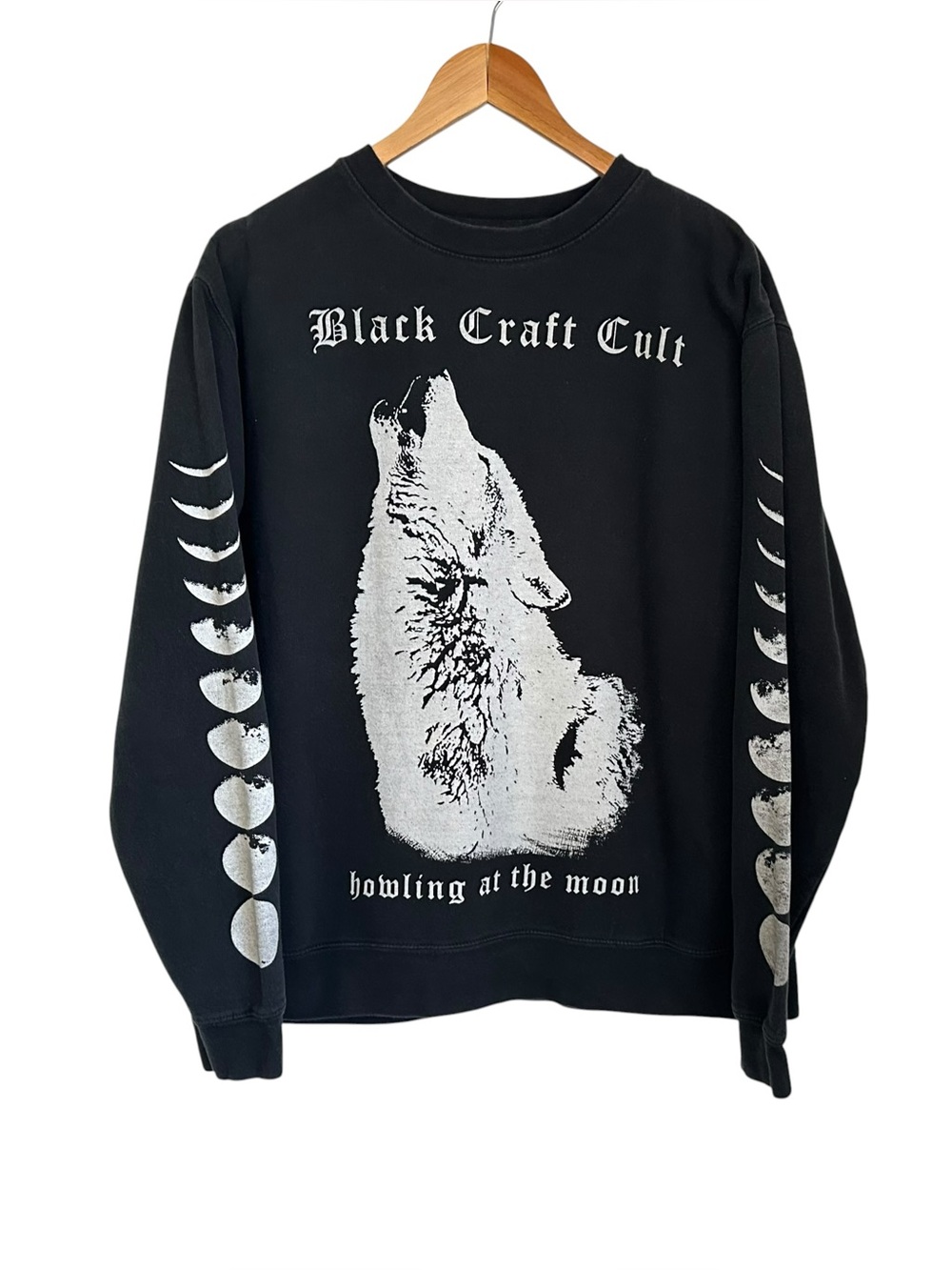 BlackCraft Cult Howling Wolf Moon Pullover Sweatshirt Sz Large Black Crew Neck